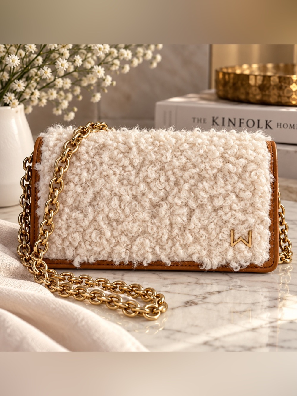 House of Want We Are Confident Faux Shearling Shoulder Bag NWT